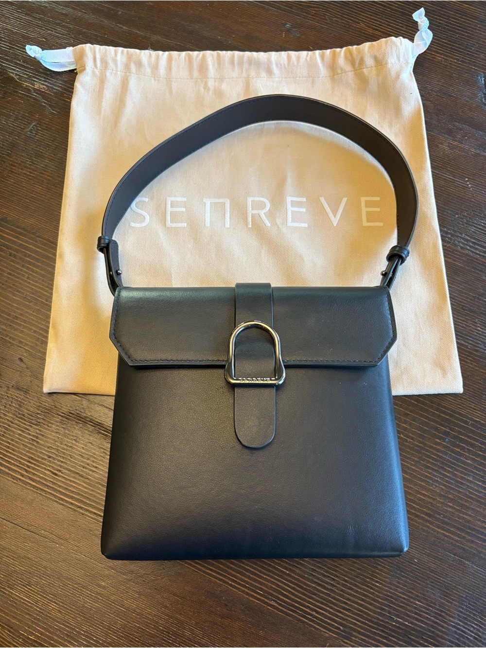 Authentic Senreve Cavalla Saddle Bag in Black Leather